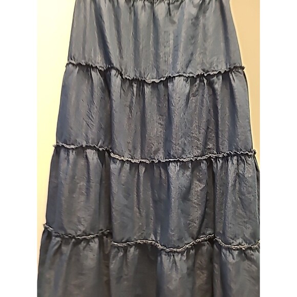 Ladies & Plus long full 4 tiered modest skirt denim blue jean Chambray S - Picture 3 of 7